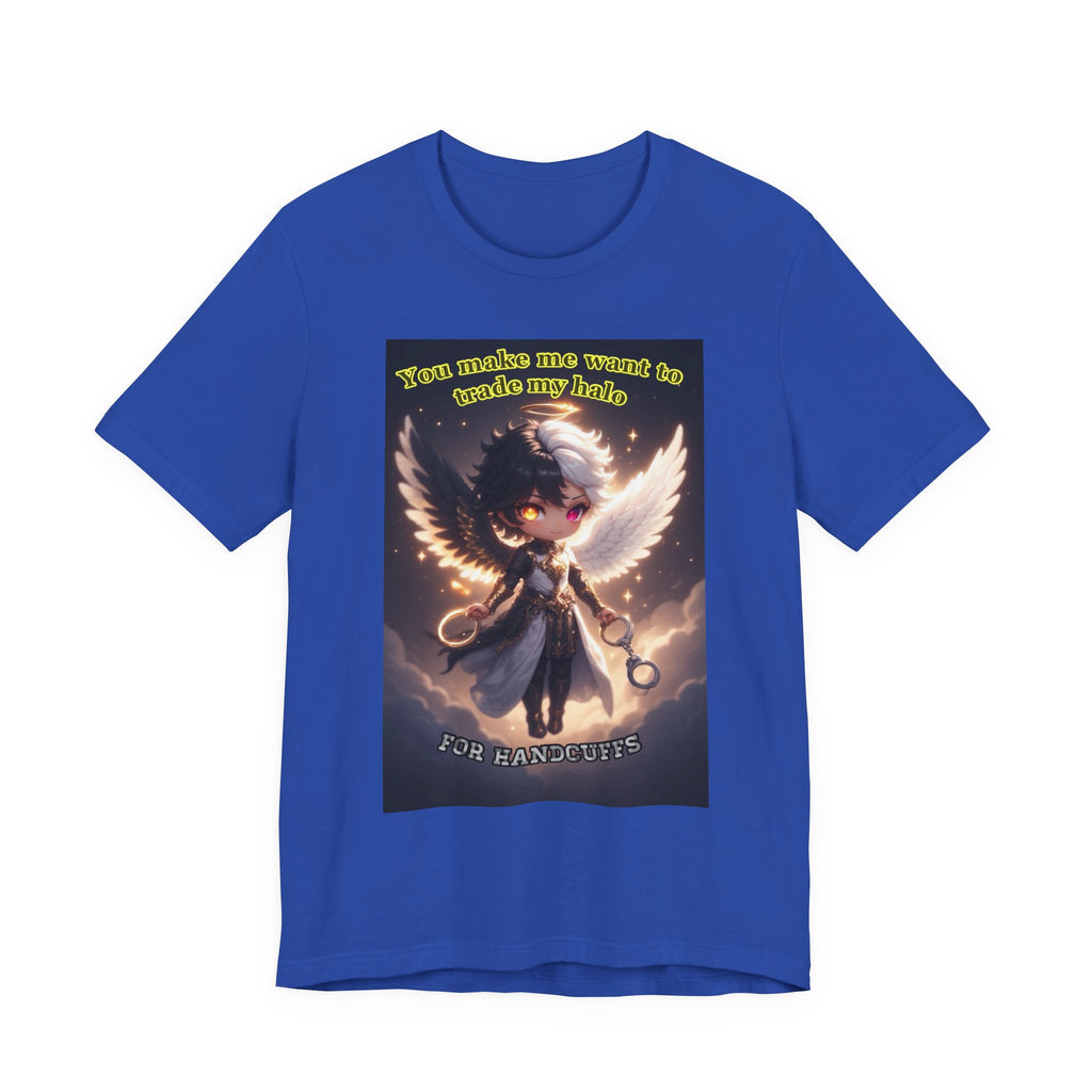 Halo for hand cuffs. Female themed t-shirt.