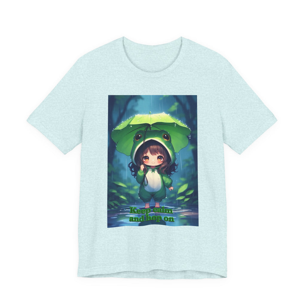 “ keep calm and hop on.” Female themed t-shirt.
