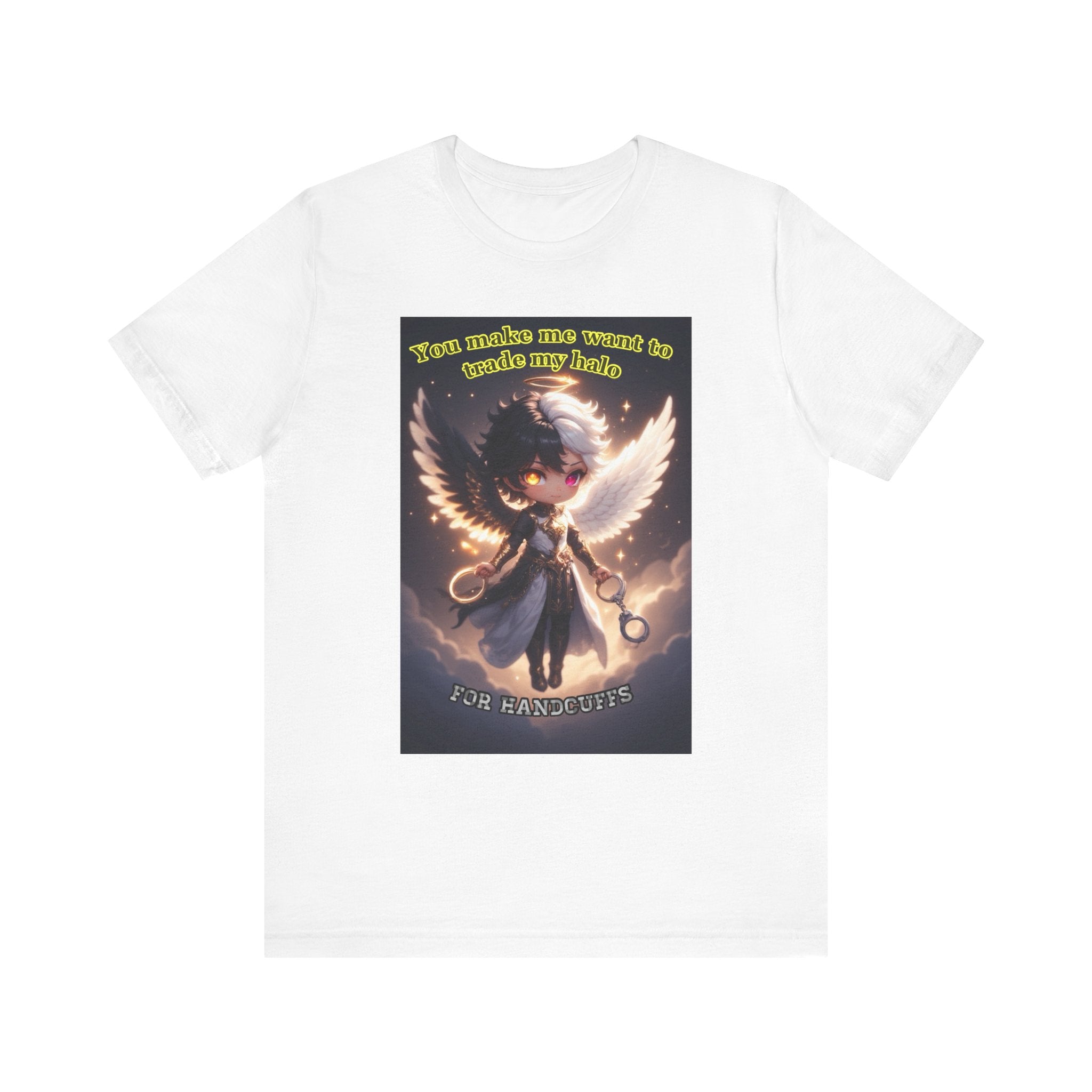 Halo for hand cuffs. Female themed t-shirt.