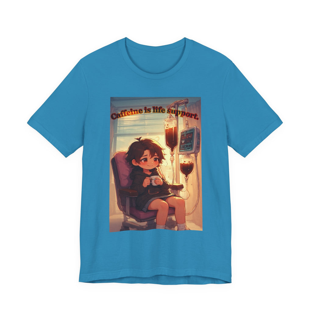 “ caffeine inside support.” Female themed t-shirt.
