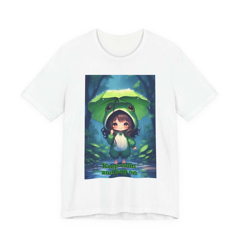 “ keep calm and hop on.” Female themed t-shirt.