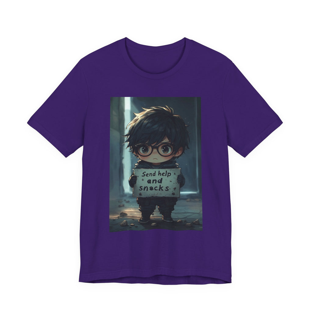 Send help and snack. Male themed t-shirt