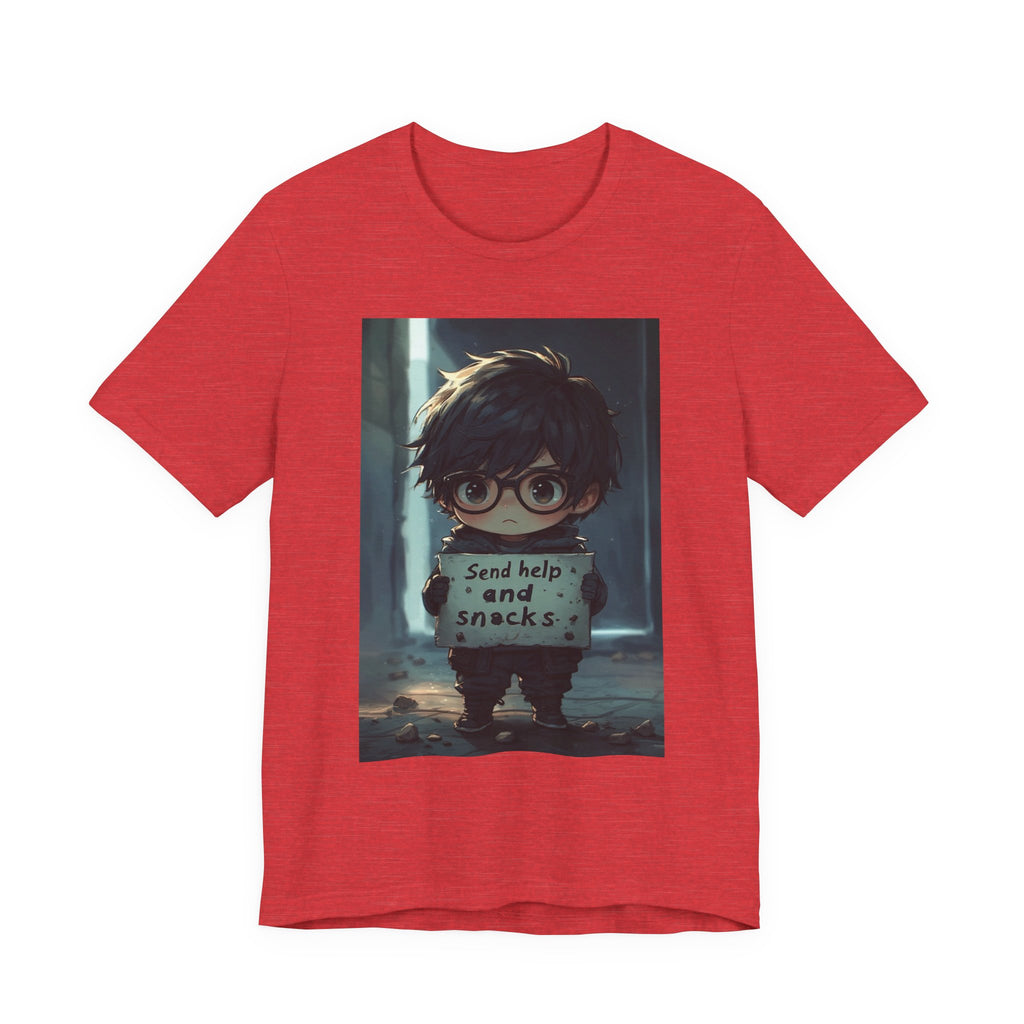Send help and snack. Male themed t-shirt