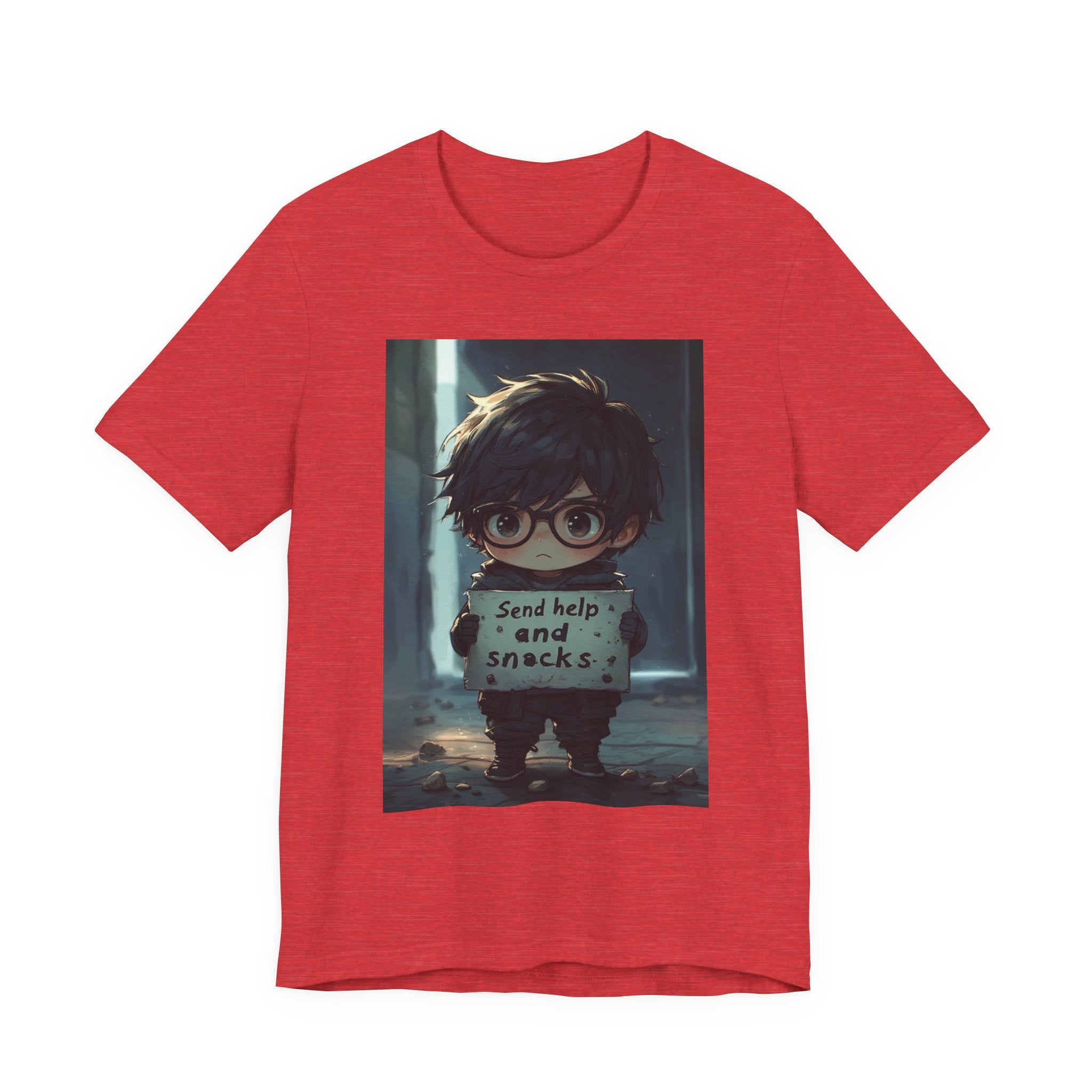 Send help and snack. Male themed t-shirt