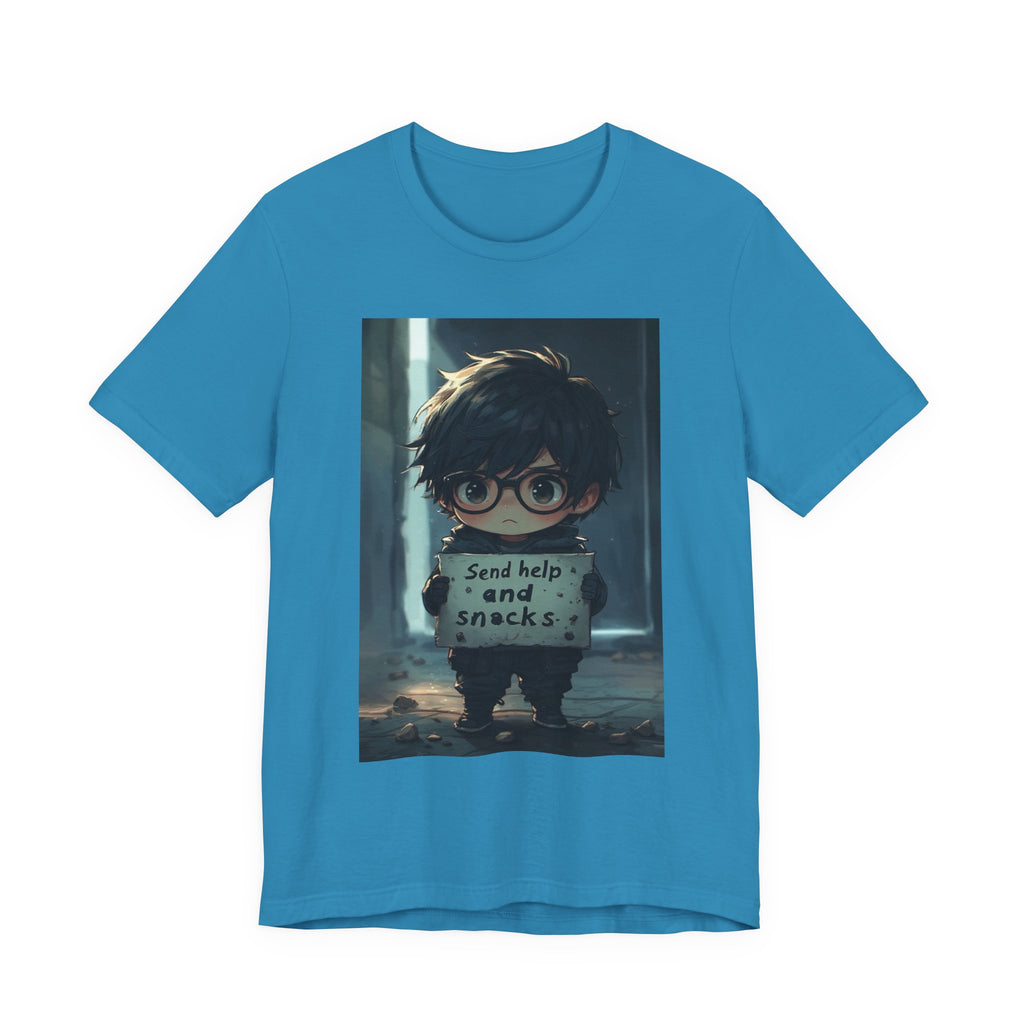 Send help and snack. Male themed t-shirt
