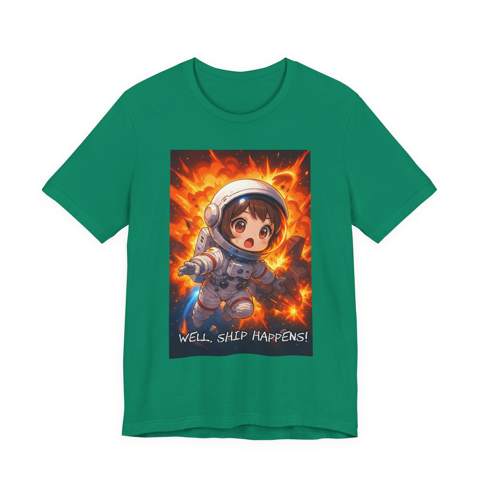 “ well, ship happens.” Female themed t-shirt.