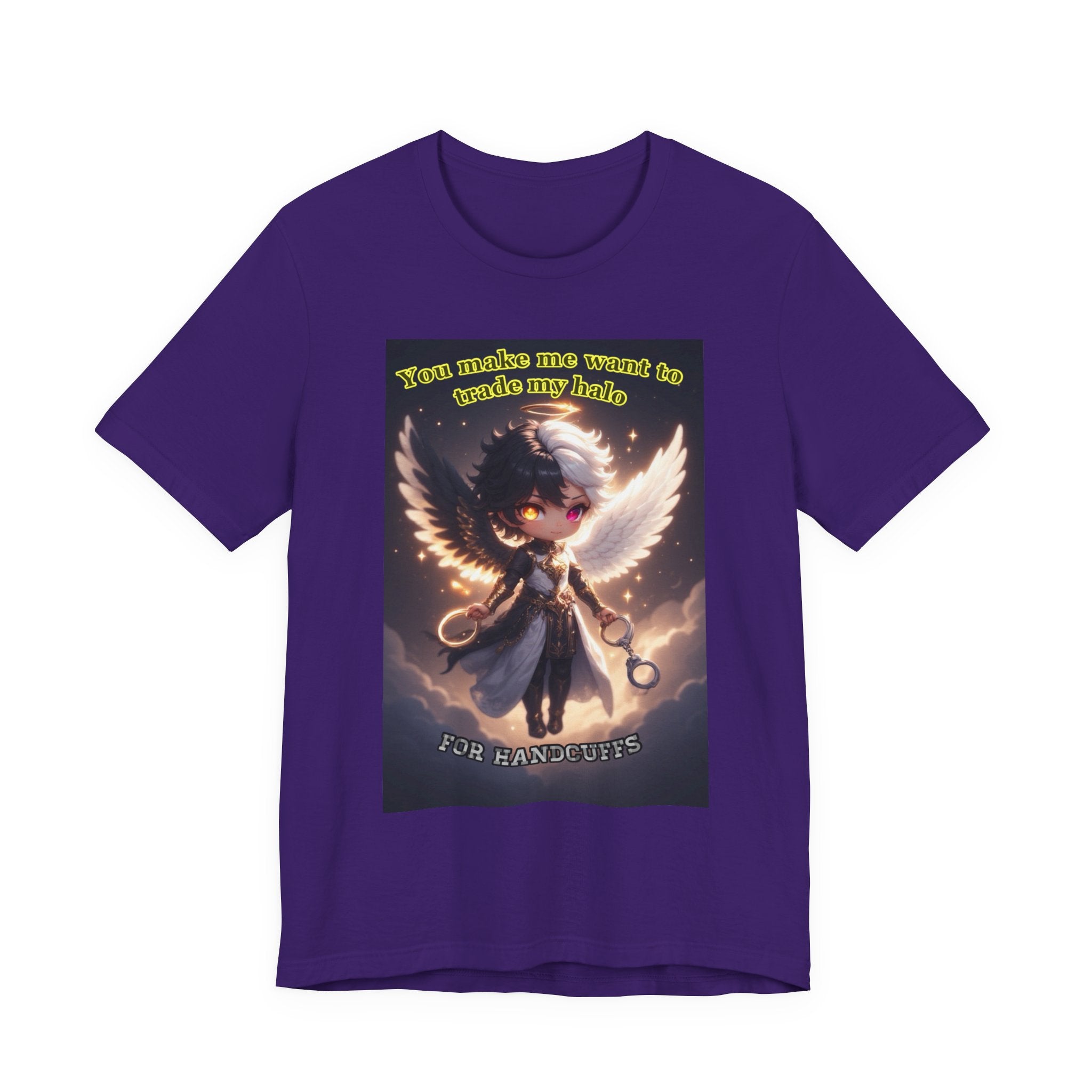 Halo for hand cuffs. Female themed t-shirt.