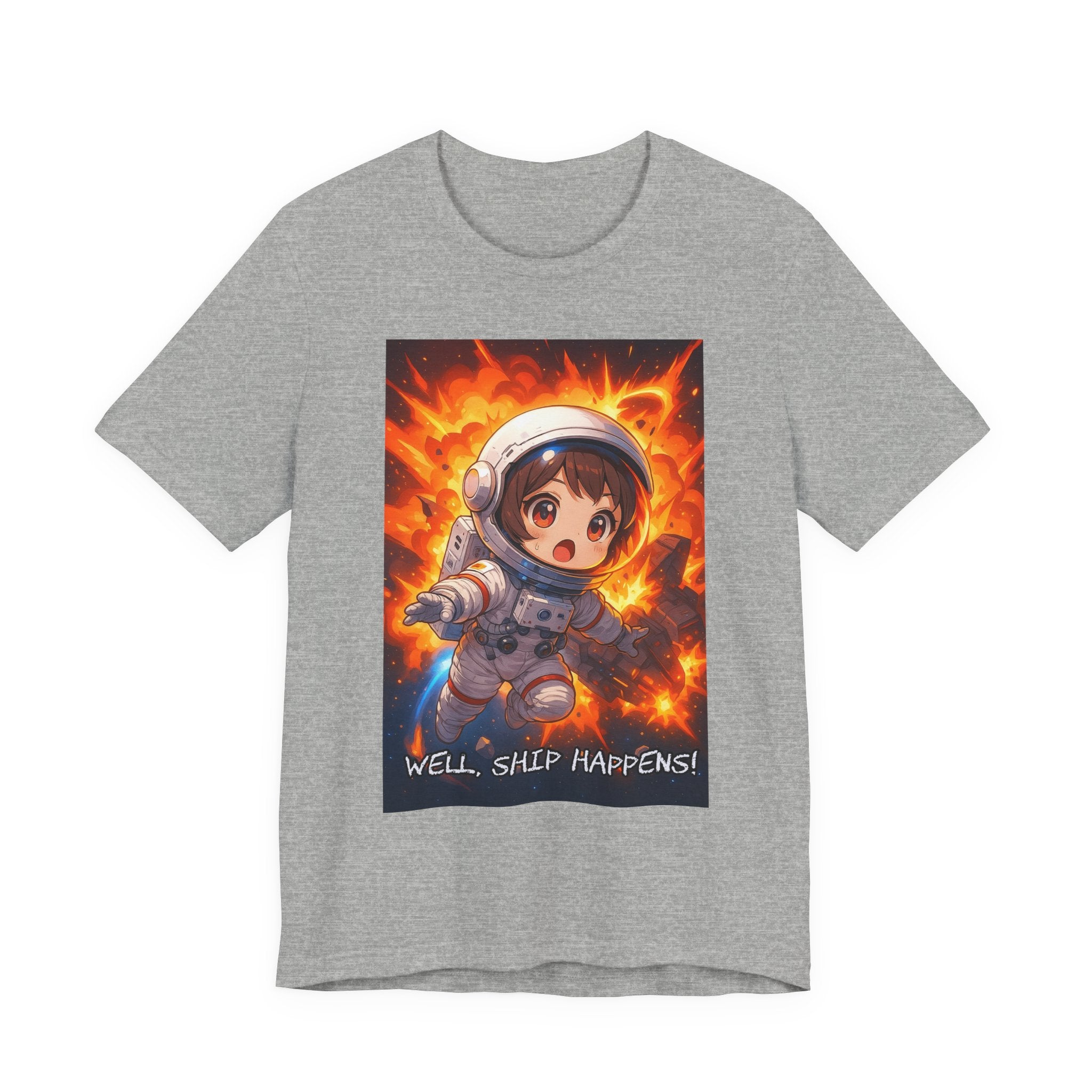 “ well, ship happens.” Female themed t-shirt.
