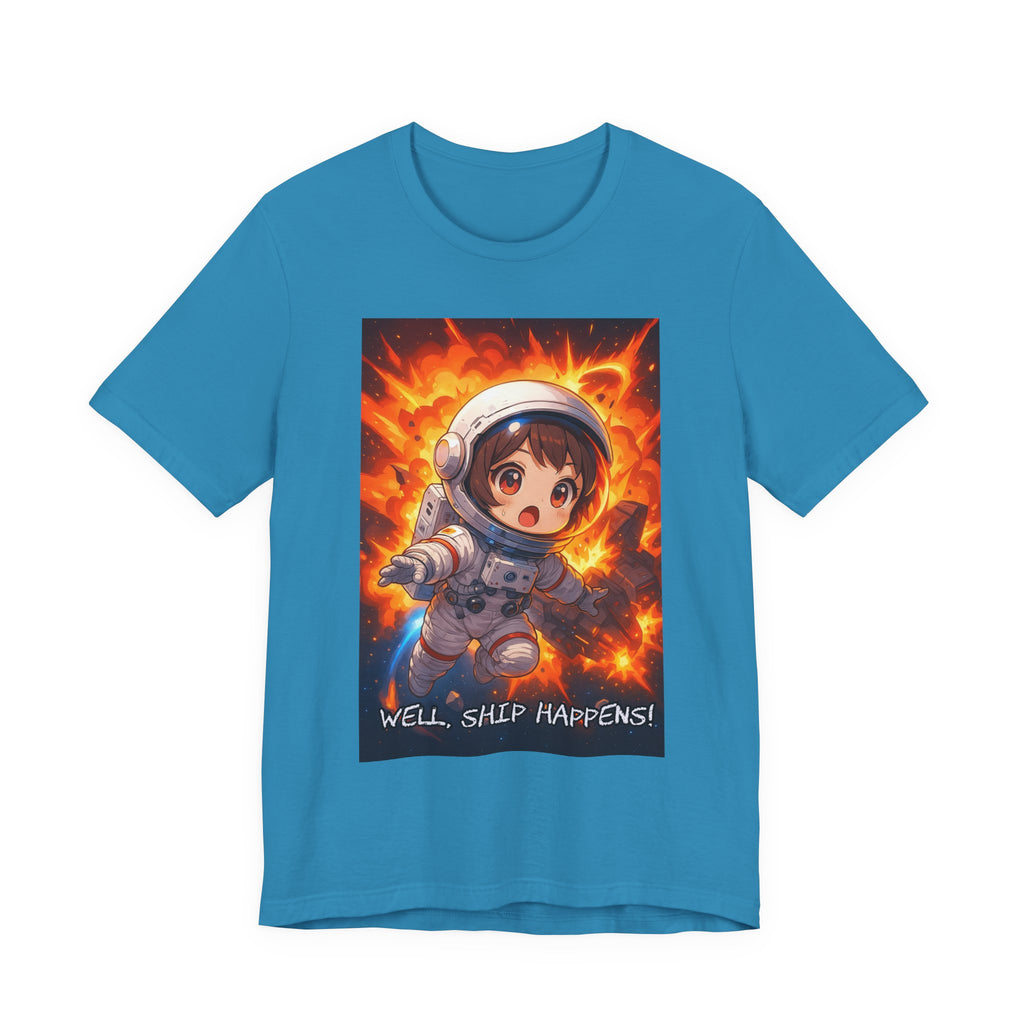 “ well, ship happens.” Female themed t-shirt.