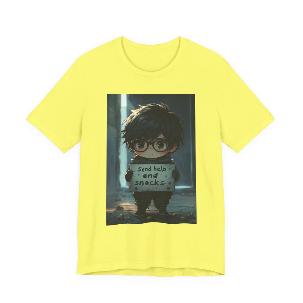 Send help and snack. Male themed t-shirt