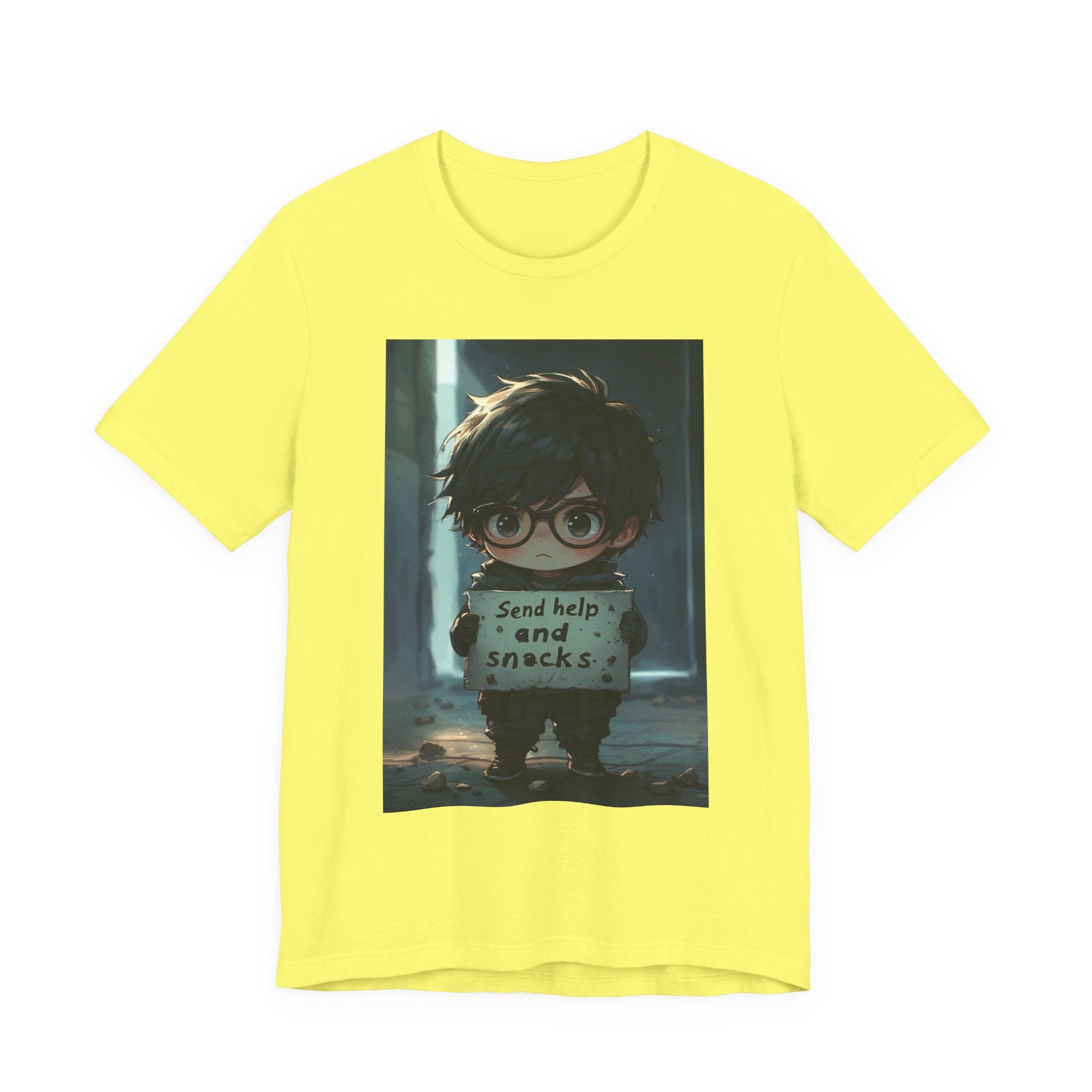 Send help and snack. Male themed t-shirt