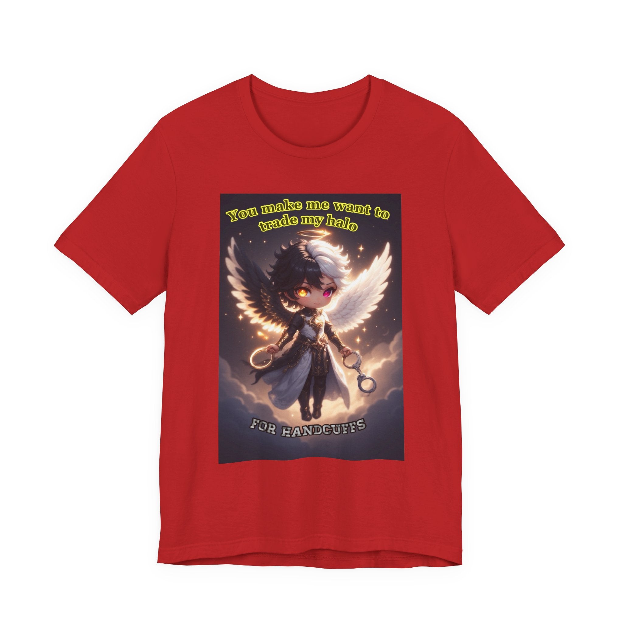 Halo for hand cuffs. Female themed t-shirt.