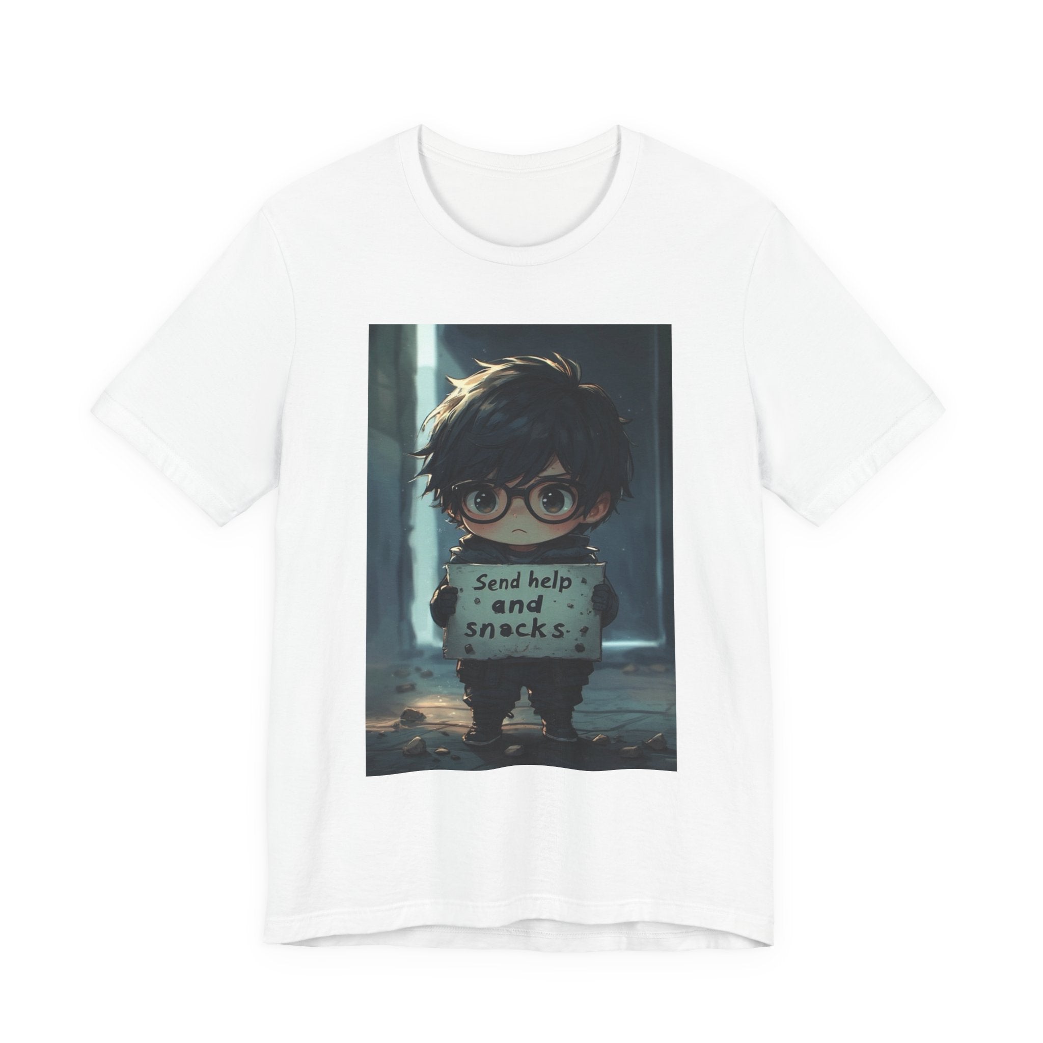 Send help and snack. Male themed t-shirt