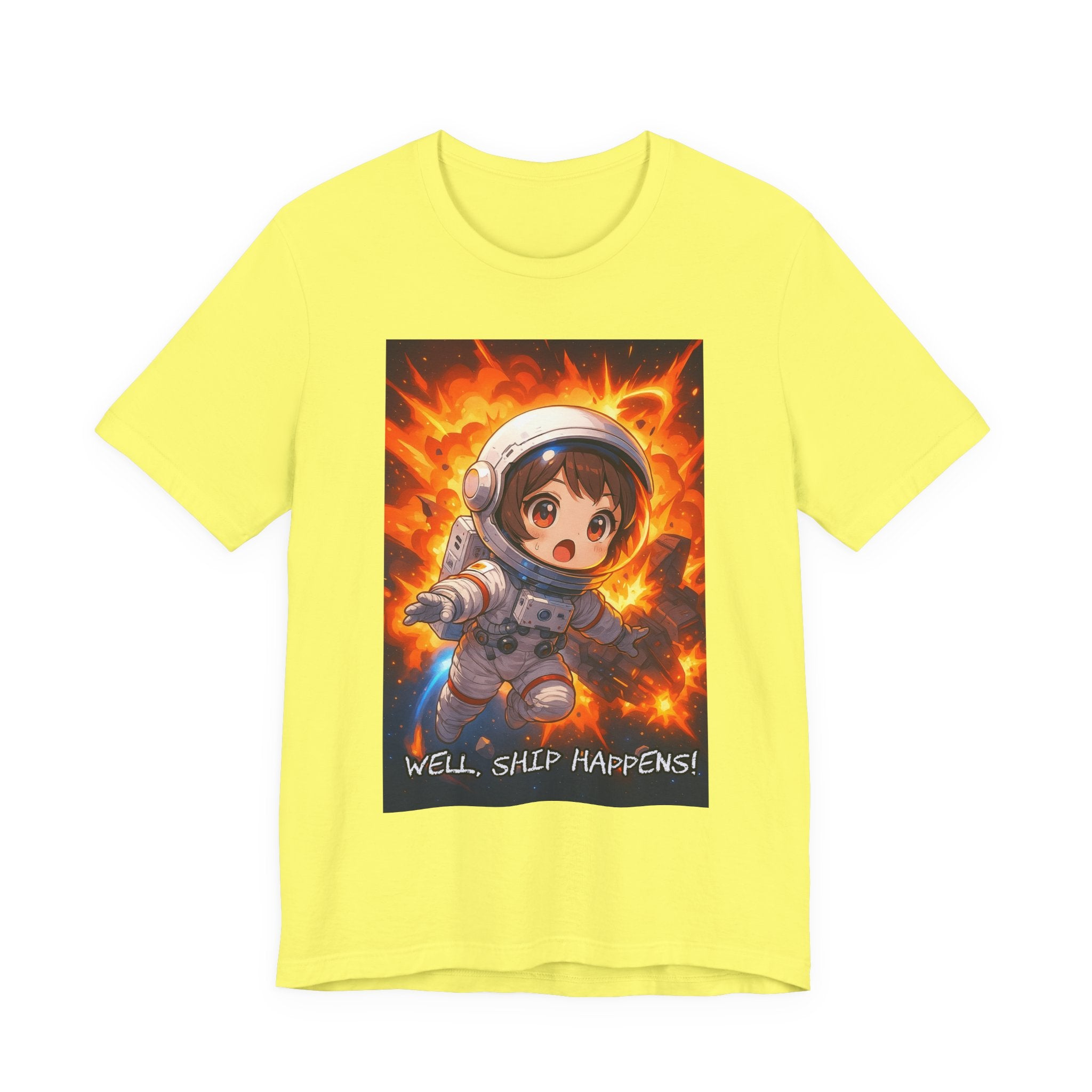 “ well, ship happens.” Female themed t-shirt.