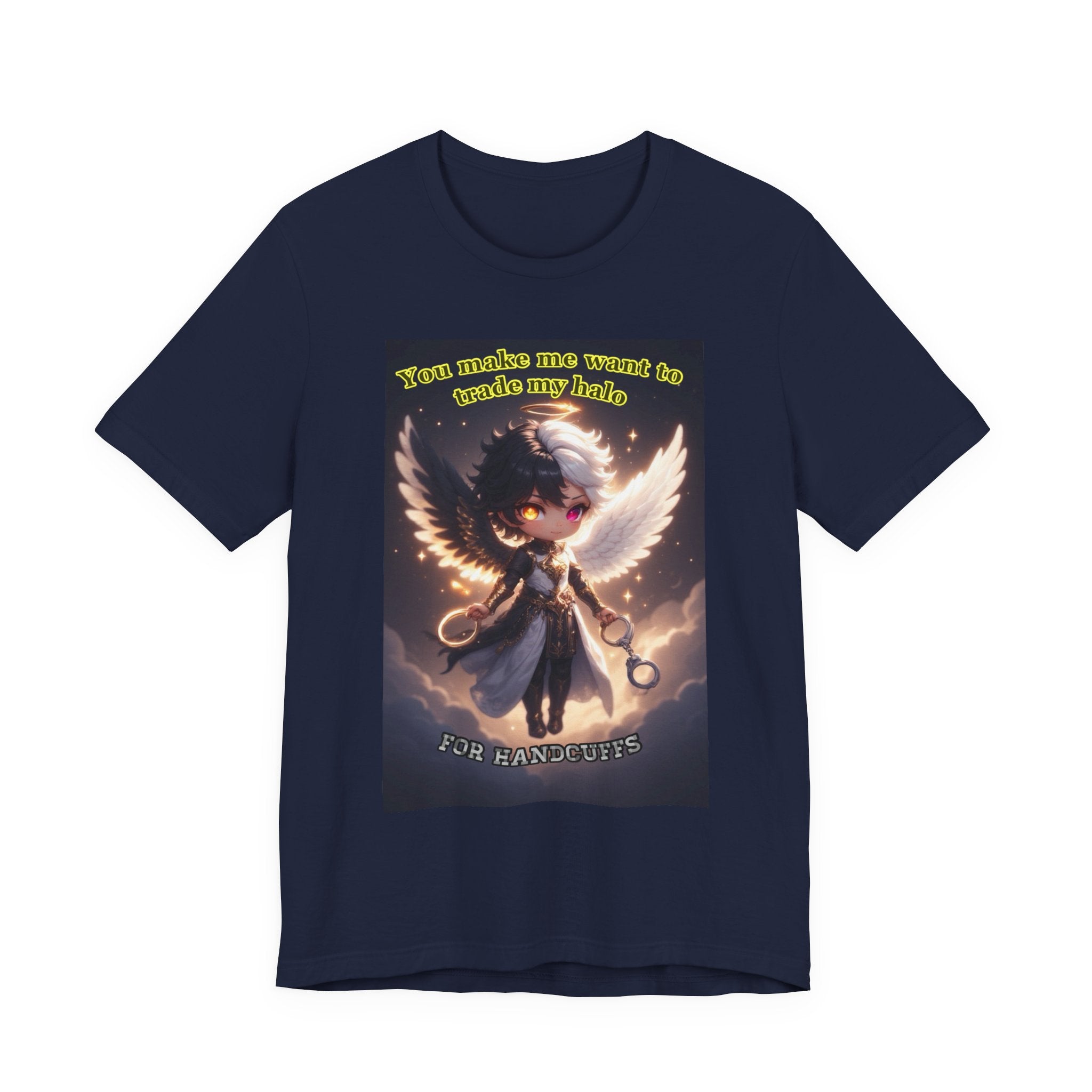 Halo for hand cuffs. Female themed t-shirt.